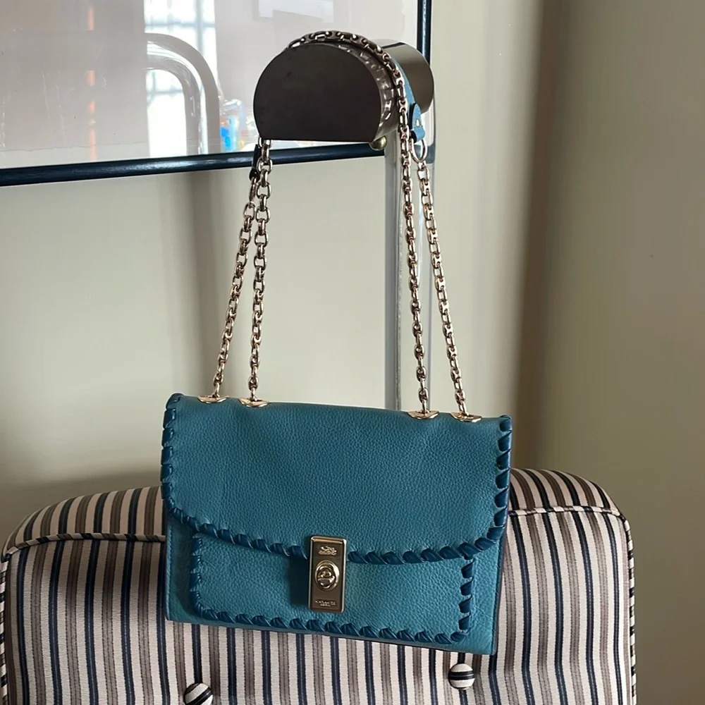 COACH CA238 Lane Shoulder Bag With Whipstitch In Marine Multi blue